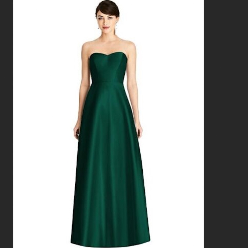 Alfred Sung Size 10 Hunter Green A-line Strapless Gown Dress- NWT